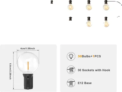Obrázek produktu pro Solární světelný řetěz LED, 8 režimů, vodotěsnost IP65, 18 m 31 žárovek G40