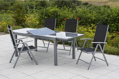 Obrázek produktu pro Merxx 5ks zahradní nábytek Amalfi, černý - 4 křesla, 1 stůl - barva: černá - rozměry: křeslo: 65x57x108 stůl: 140/200x90x75; 4x 26311-317 + 1x 26451-219