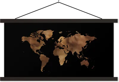 Produktbild von MuchoWow® Textilposter Weltkarte - Leder - Braun 120x60 cm mit schwarzem Rahmen - Dekoration Schlafzimmer