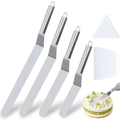 Image de Ensemble de spatules en acier inoxydable (4 pièces) pour lisser et étaler les gâteaux et les crèmes