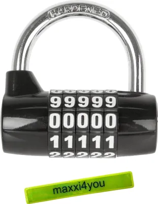Produktbild von M-Wave PD5 Fahrradschloss Zahlenschloss Vorhängeschloss Bügelschloss inkl. maxxi4you Reflexband