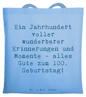 Produktbild von Mr. & Mrs. Panda Tote Bag Spruch 100. Geburtstag Erinnerungen - Sky Blue - Geschenk, wunderbare, Liebevoll, Alter, Beutel, Stoffbeutel, Shopping Tasche, Laptoptasche