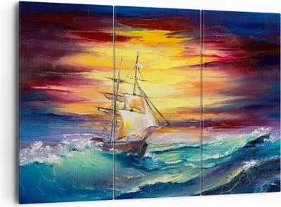 Produktbild von Bild auf Leinwand - Leinwandbild - Meer Welle Boot - 165x110cm - Wand Bild - Wanddeko - Wandbilder - Leinwanddruck - Bilder - Kunstdruck - Wanddekoration - Leinwand bilder - Wandkunst - CE165x110-3460