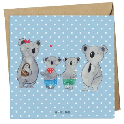 Produktbild von Mr. & Mrs. Panda doppelkarte Koala Familie zwei - Blau Pastell - Geschenk, Koalabär, faltkarte, Klappkarte, anlasskarte, Muttertag, Familienleben, Glückwunschkarte