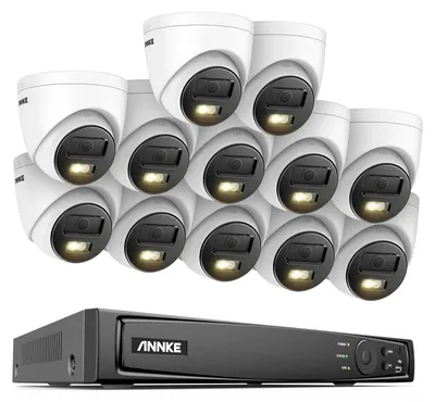Immagine prodotto di Kit di sicurezza a 16 canali con 12 telecamere IP, illuminazione a doppio sensore e 16 porte PoE