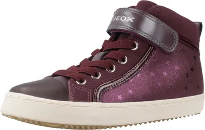 A single burgundy high-top sneaker with star patterns and a white sole, set against a white background.