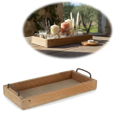 Produktbild von LS-LebenStil Vintage Holz Serviertablett 38x18cm mit Griff Holztablett Küchentablett Deko Tablett