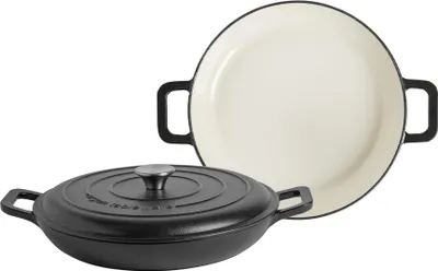 Produktbild von Argon Ta Gusseisen Shallow Auflaufformen - Enameled Dutch Oven - Selbst Basting Deckel - Heben zu Backofen - 30 cm - Matt Black - 2er Pack