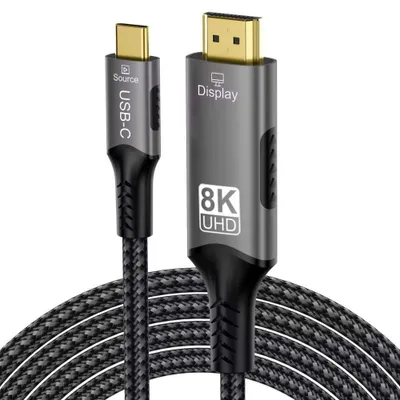 Productafbeelding van PremiumCord USB-C naar HDMI kabel, 2 meter, ondersteunt beeldresoluties van 8K@60Hz en 4K@144Hz, met aluminium behuizing