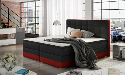 Produktbild von Boxspringbett Bett PRATO Webstoff Schwarz/ Rot 180x200cm
