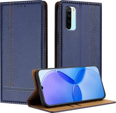Produktbild von Handyhülle für Xiaomi Redmi Note 8 Leder Flip Klappbare Schutzhülle mit Standfunktion Blau