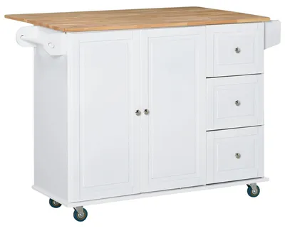Image de Chariot de service de cuisine, plan de travail extensible, trois tiroirs, BLANC