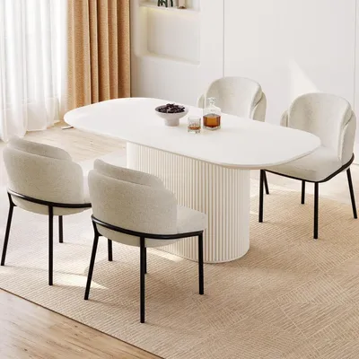 Productafbeelding van Eetkamerset met tafel en 4 stoelen, Scandinavisch design, wit, 160 cm
