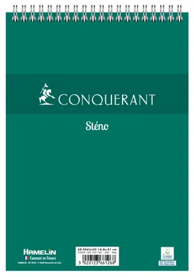 Produktbild von Hamelin Conquerant Stereo-Notizbuch, A5, blanko, 100 Seiten, grüner Karton, 10 Stück
