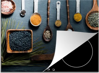 Produktbild von KitchenYeah© Herdabdeckplatte Kräuter - Löffel - Gewürze - Küche , 57x51cm, Küche Deko, Glaskeramikkochfeld Herdabdeckung, Abdeckplatte fùr Kochfeld