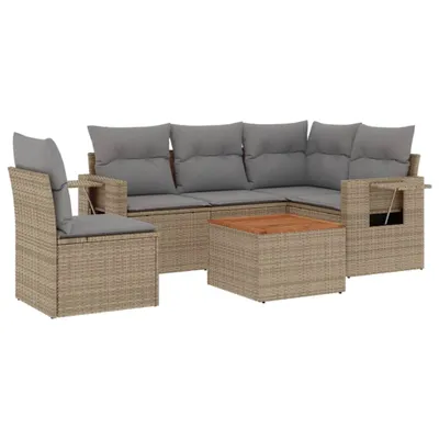 Produktbild von 6-tlg. Garten-Sofagarnitur mit Kissen Beige Poly Rattan