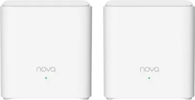 Two white mesh Wi-Fi routers are shown side-by-side on a white background.
