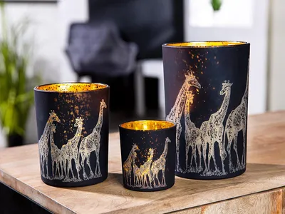 Produktbild von GILDE Windlicht, zylindrisch, "Giraffe", Glas, schwarz, , H. 18 cm, D. 12 cm 50700
