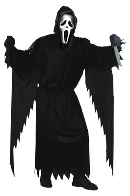 Produktbild von Scream Ghost Face Kostüm Schwarz mit Maske, Kutte und Gürtel für Halloween, Einheitsgröße