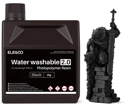 Image de ELEGOO Résine lavable à l'eau, 405 nm, version améliorée 2.0, noire, 2000g – Noir 2.0