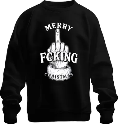 Produktbild von MERRY FCKING CHRISTMAS Mittelfinger sarkastisch Weihnachten frech Uni Sweatshirt Pullover, Schwarz, M