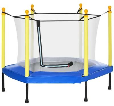 Image de Trampoline pour enfants, de 3 à 6 ans, avec filet de sécurité. Dimensions : 122 x 122 x 97 cm