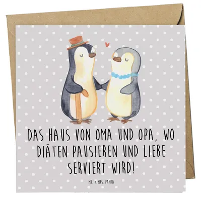 Produktbild von Mr. & Mrs. Panda Grußkarte Großelternliebe - Grau Pastell - Geschenk, Glückwunschkarte, doppelkarte, Klappkarte, Weihnachten, Weisheit, Diät, Generationen, Enkelkinder