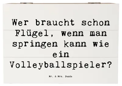 Produktbild von Mr. & Mrs. Panda Kiste Spruch Volleyball Sprung 22 x 15 cm - Weiß - Geschenk, schatzkiste holz, Sprungkraft, mit Deckel, fotobox, Teamgeist, Teamarbeit, Sport, Sportart