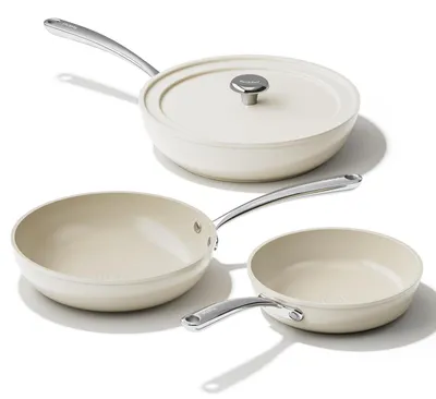 Produktbild von Keramik Pfannenset 20/24/28 cm, Antihaft, Induktionsgeeignet, Ofenfest, Spülmaschinengeeignet, Beige