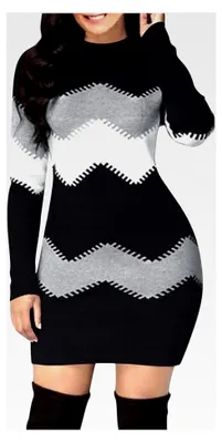Produktbild von Strickkleid Damen Mini Sweater Rundhals Jerseykleid Tunikakleid Elegant Freizeitkleid Winterkleid Langarm Pullikleid Wickelkleid
