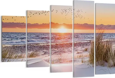 Produktbild von Bild auf Leinwand - Leinwandbild - 5 Teile - Sonne Strand Vögel - 150x100cm - Wand Bild - Wanddeko - Wandbilder - Leinwanddruck - Bilder - Wanddekoration - Leinwand bilder - Wandbild - EG150x100-4727