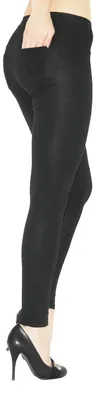 Produktbild von Damen Leggings lang Hose Leggins Baumwolle hoher Bund mit Taschen schwarz XXXL-44