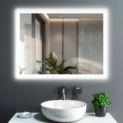 Produktbild von GIMBELEN Badezimmerspiegel mit Beleuchtung, 80 x 60 cm Bad Spiegel mit Licht und Tastenschalter, LED Spiegel Bad mit Antibeschlag, 2 Lichtfarben Einstellbar,3000K / 6500K, Energiesparend