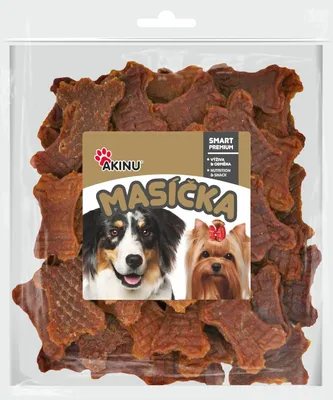 Produktbild von Akinu Masíčka pamlsky pro psy kuřecí kostičky s karotkou 300 g