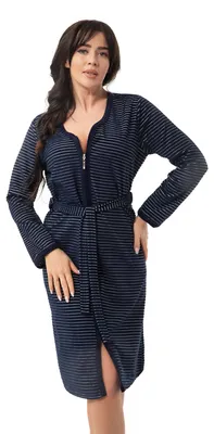 Produktbild von DOROTA kuscheliger Damen Baumwoll-Bademantel,  EU, Dunkelblau-Reißverschluss, Gr. XXL (44)