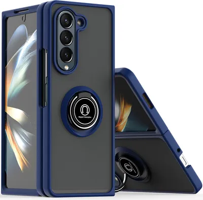 Image de Etui pour Samsung Galaxy Z Fold 5 étui TPU translucide mat avec porte-anneau et support Bleu foncé