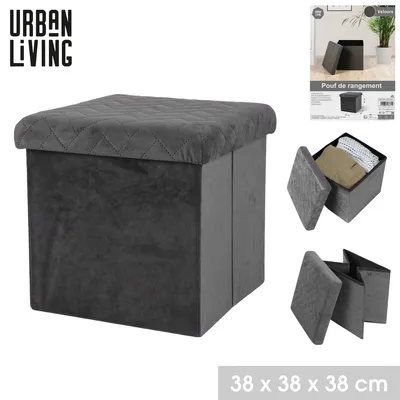 Zdjęcie produktu dla Urban Living, siedzisko VELOURS, otomanka składana, siedzisko-pufa, skrzynia do przechowywania, kolor: ciemnoszary, model: 53371