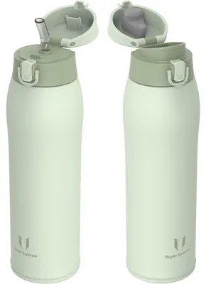 Obrázek produktu pro Nerezová láhev na pití, termo hrnek, 950 ml, světle zelená barva, bez BPA, s dvojitou ochranou proti úniku, s 2 víčky