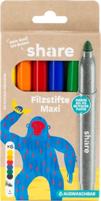 Produktbild von share Fasermaler Maxi Strichstärke 2 mm 6er-Set