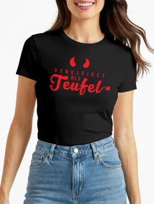 Produktbild von Damen T-Shirt Verkleidet als Teufel Kostüm Fasching Fastnacht Karneval Slim Fit Moonworks®