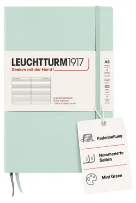 Immagine prodotto di Leuchtturm 367260, Monocolore, Colore menta, A5, 251 fogli, 80 g/m², Carta a righe