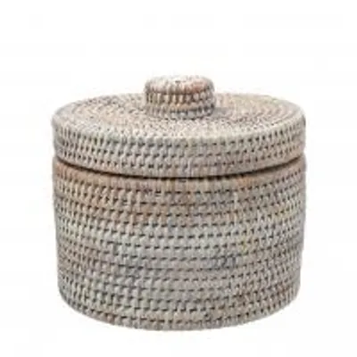 Immagine prodotto di H&H Contenitore Tondo Con Coperchio In Rattan Bianco Cm 20Xh17