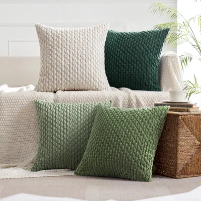 Productafbeelding van Kussensloop set van 4, 40x40 cm, corduroy, ananasmotief, groen