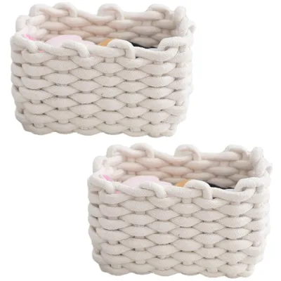 Produktbild von 2er Set Aufbewahrungskorb Geflochten Baumwolle Strickkorb, Korb Aufbewahrung Klein Körbchen Wickeltisch Organizer, Dekorative Speicher (Weiß)
