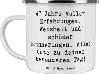 Produktbild von Mr. & Mrs. Panda becher emaille Spruch 47. Geburtstag - Weiß - Geschenk, Geburtstagskind, Alter, Pott, Happy Birthday, Feierlichkeiten, Teetasse, Glück, emaillebecher