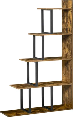 Image de HOMCOM Étagère bibliothèque séparateur de pièce style industriel en escalier 5 étagères 102 x 30 x 160 cm coloris brun rustique