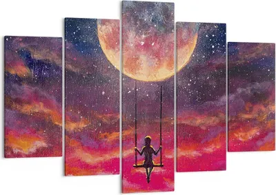 Produktbild von Bild auf Leinwand - Leinwandbild - 5 Teile - Mond Schaukel Frau - 150x100cm - Wand Bild - Wanddeko - Wandbilder - Leinwanddruck - Bilder - Wanddekoration - Leinwand bilder - Wandbild - EA150x100-5095