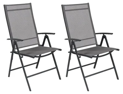 2 Stück Garten Klappstuhl Metall - Textilen Anthrazit 7 Pos.