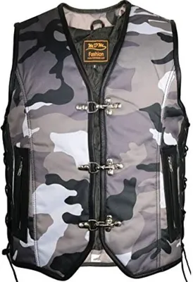 Produktbild von Camouflage Kutte Bikerweste Clubweste Rockerweste Chopper Schnallen Herren Weste(5XL)