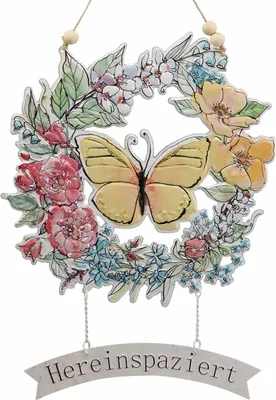 Produktbild von Frühlingshänger Schmetterling Metallkranz mit Deko-Schriftzug